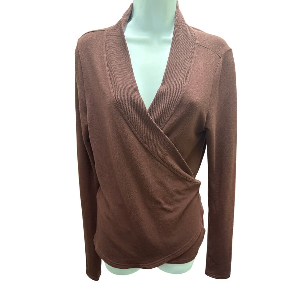 Athleta Sweater Wrap Tie Cardigan Sweater Brown Chocolate  Womens M Yoga Pilates